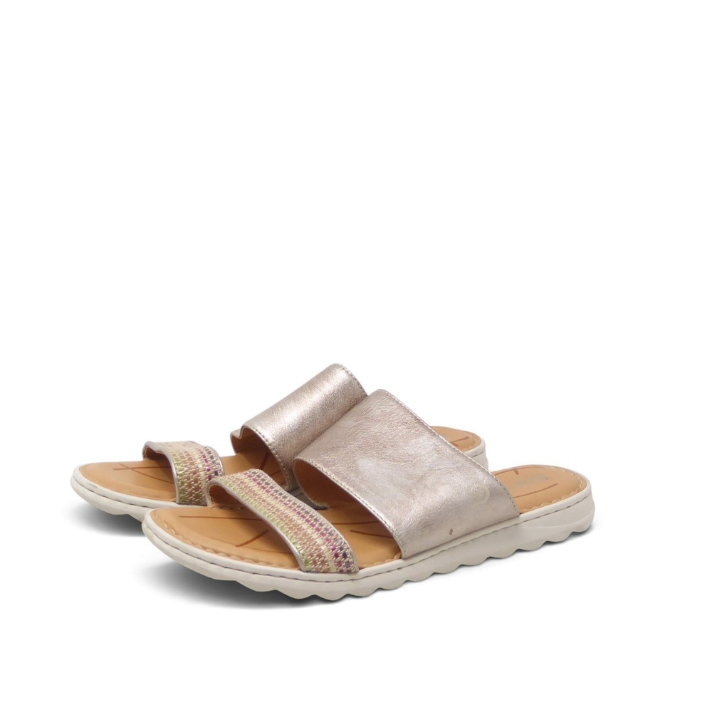 Born Shore Women Sandals Champagne Metallic Woven Slide 9M